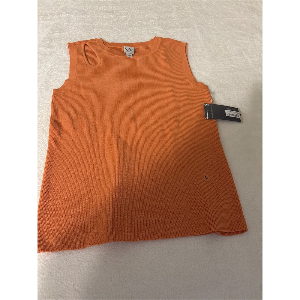 Worthington Sleeveless Ribbed Knit Top L Orange Soda Shoulder Cutout Academia